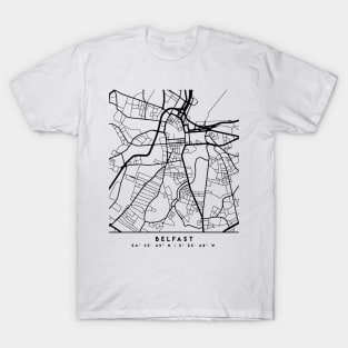 BELFAST NORTHERN IRELAND BLACK CITY STREET MAP ART T-Shirt